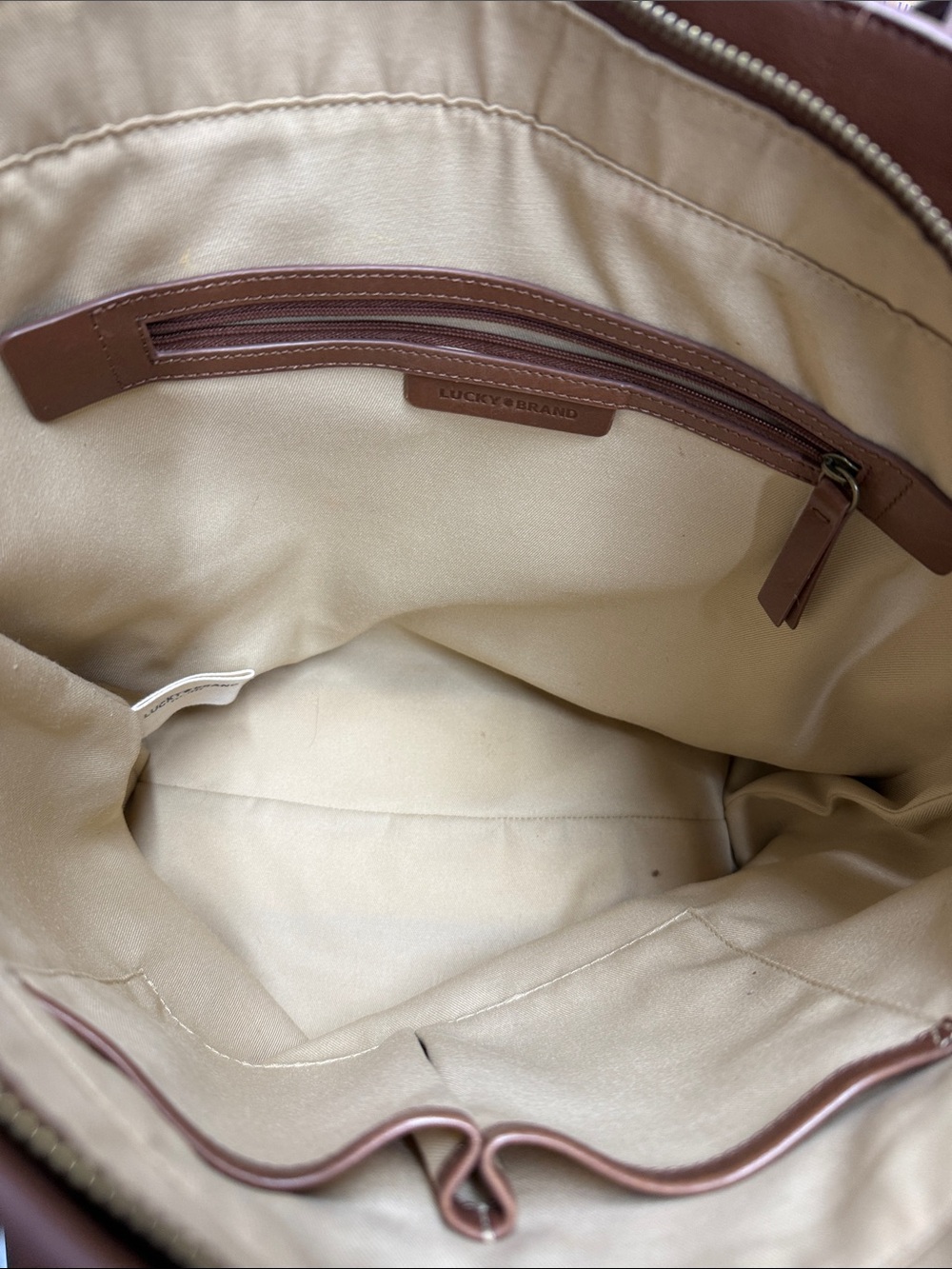 Embossed Lucky Brand Brown Leather Tote Bag - Picture 8 of 11